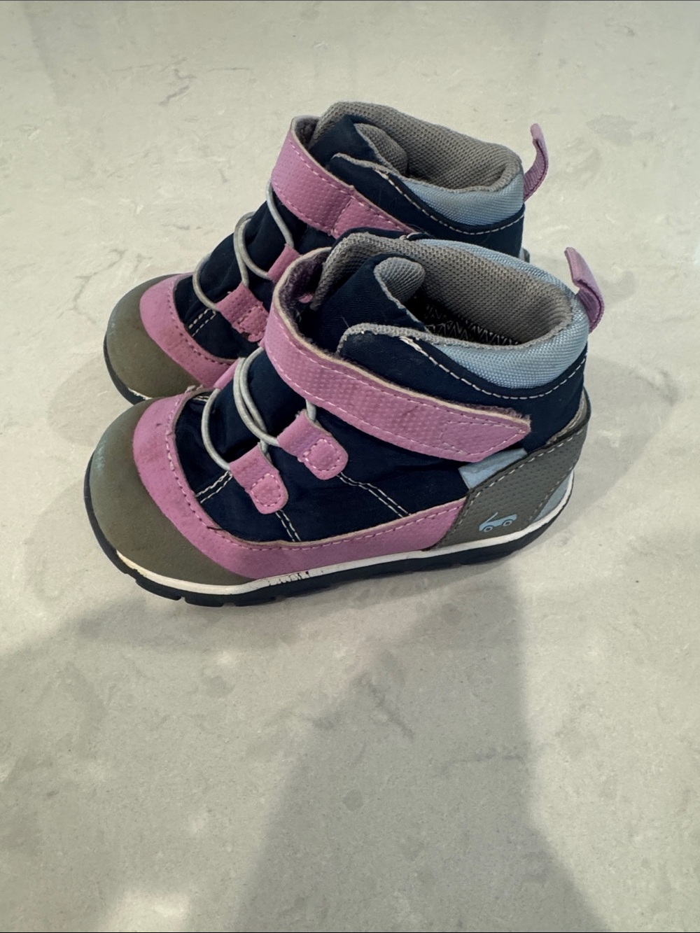 See Kai Run Sam Kids Dark Navy and Pink Waterproof Outdoor Boots Size 8